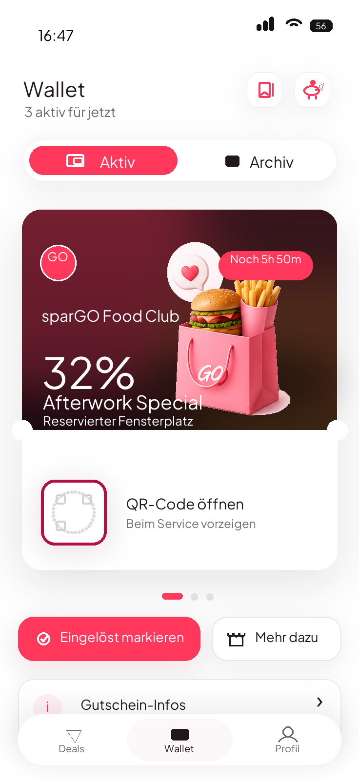 sparGO Wallet mit aktivem Gutschein